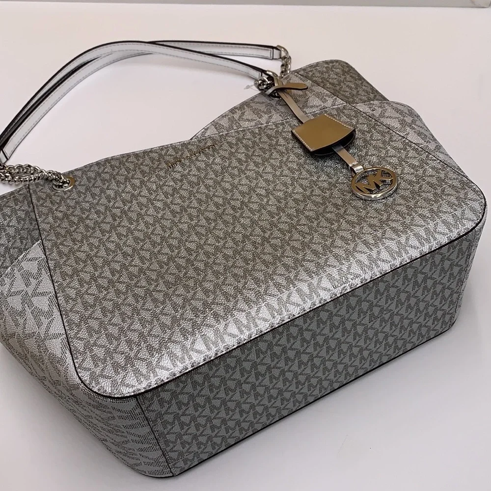 Michael Kors Jet Set Travel Large Chained Tote Shoulder Bag MK  Silver  NWT